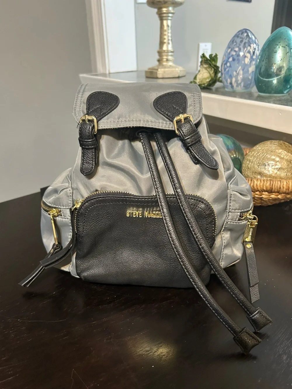 STEVE MADDEN Mini Backpack Black / Gray Logo straps